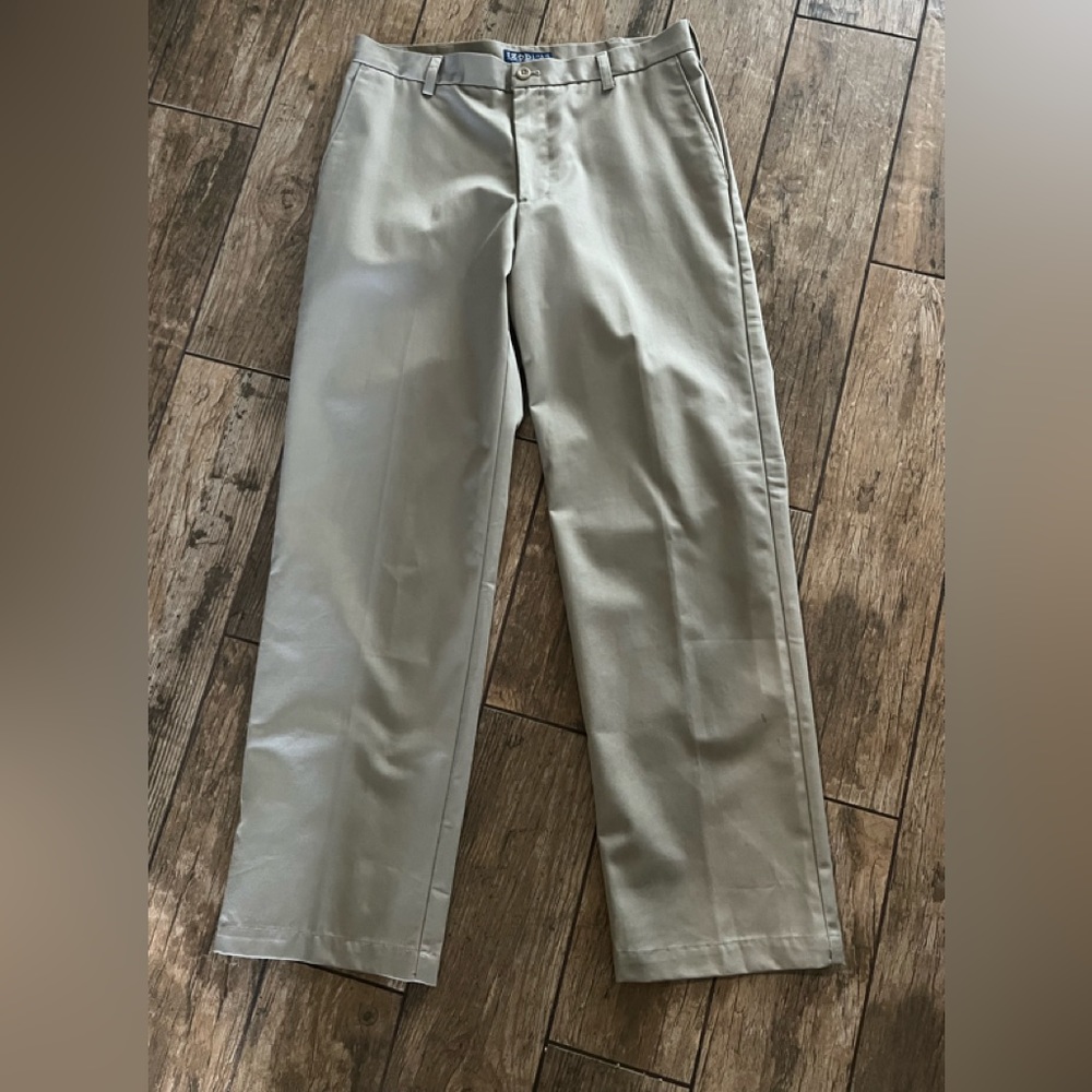 Mens Izod American Chino Flat Front Tan Pants Slacks 33 x 32 Straight Fit